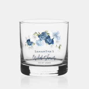 Vaso De Whiskey Elegante Polvo Azul Floral Script Bridal Shower