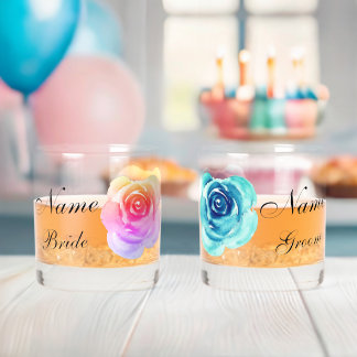 Vaso De Whiskey Elegante Rosa floral Novia Groom Boda de cumpleaño