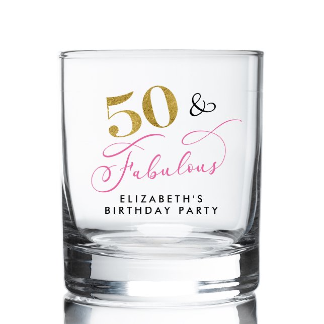 Vaso De Whiskey Elegante Script Oro Rosado Fiesta 50 de Cumpleaños (Subido por el creador)