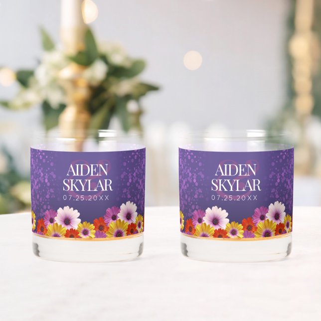 Vaso De Whiskey Elegantes Daisies con Boda Purpurina Púrpura (Insitu (Boda))
