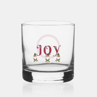 Vaso De Whiskey Elfos de Navidad JOY sosteniendo Cartas