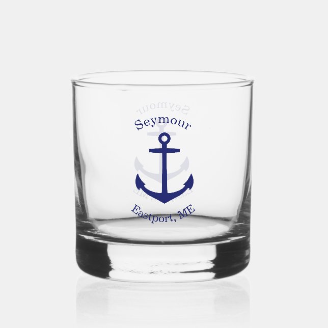 Vaso De Whiskey Emblema de ancla azul personalizado (Anverso)