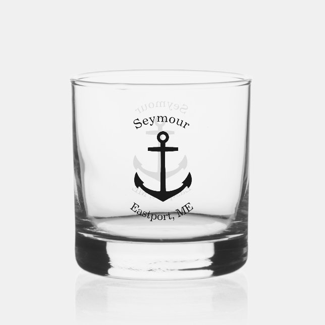 Vaso De Whiskey Emblema de ancla negra personalizado (Anverso)