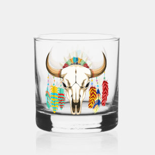 Vaso De Whiskey Emblema de cráneo de búfalo nativo americano