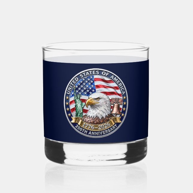 Vaso De Whiskey Emblema del 250 aniversario de EE. UU. (Anverso)
