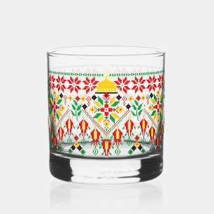 Vaso De Whiskey Embrodería tradicional de Palestina Tatreez