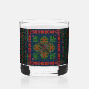 Vaso De Whiskey Embroideric palestino Tatreez color verde rojo 5 P