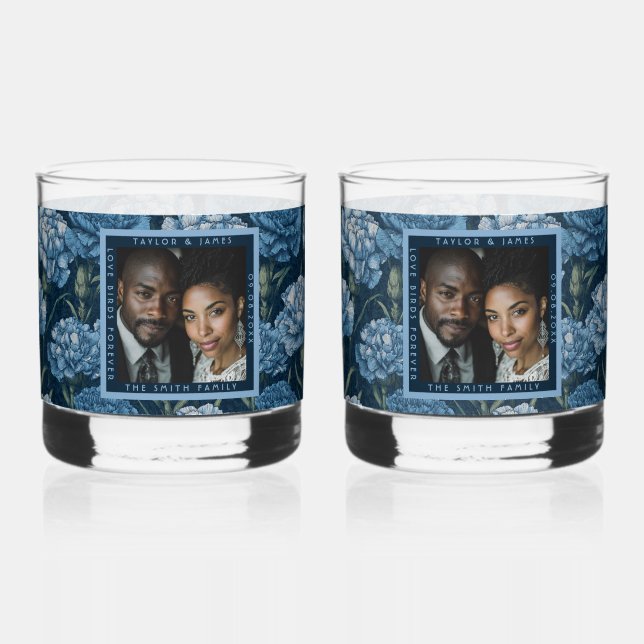 Vaso De Whiskey Encanto de Clavel Botánico para Boda Feliz (Anverso)
