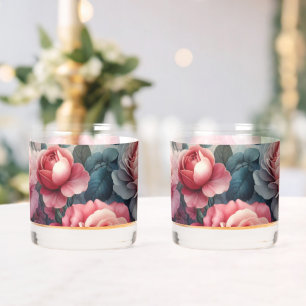 Vaso De Whiskey Encanto Floral Rosa Atemporal