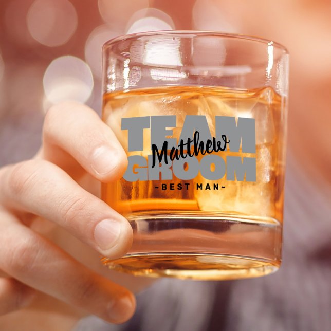 Vaso De Whiskey Equipo Groom Mejor Hombre Nombre Boda Regalo Gris  (Team Groom Best Man Wedding Name Black Gray Gift Whiskey Glass)