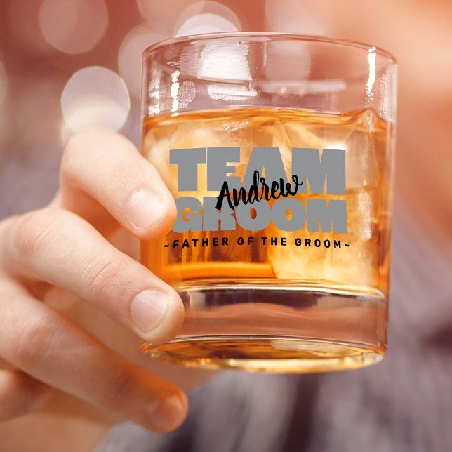 Vaso De Whiskey Equipo Groom Padre Del Nombre Boda Gris Negro (Team Groom Father Of The Wedding Name Black Gray Whiskey Glass)