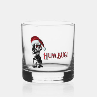 Vaso De Whiskey Esqueleto de Navidad Fumando Puro Humbug