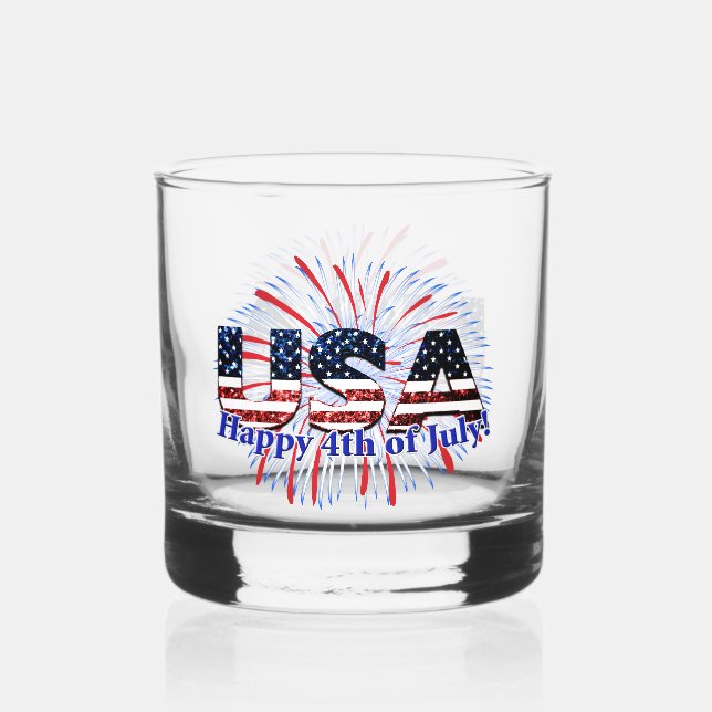 Vaso De Whiskey Estados Unidos: fuegos artificiales purpurinas de  (Anverso)
