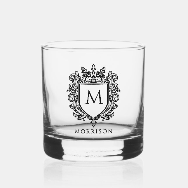 Vaso De Whiskey Estampado de Cresta de Monograma (Anverso)