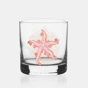 Vaso De Whiskey Estrellas de mar y coral patrón pastel rosa
