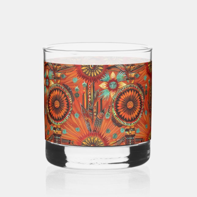 Vaso De Whiskey Ethereal Sapphire "Aztec Dream" Rocks impresos de  (Anverso)