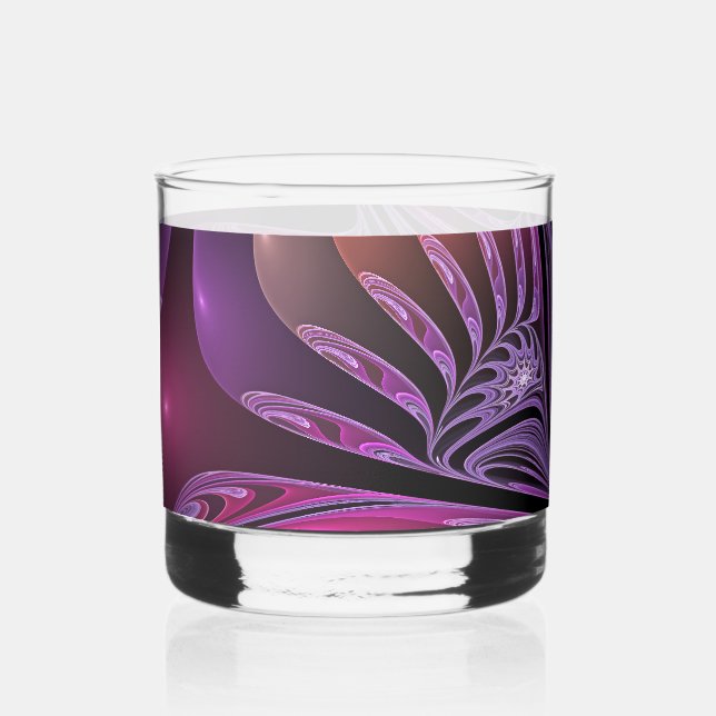 Vaso De Whiskey Fantasía colorida Resumen Trippy Purple Fractal (Anverso)