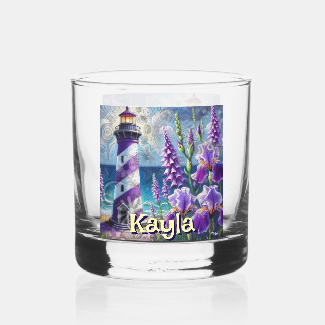 Vaso De Whiskey Faro morado con Foxglove e Iris personalizado (Anverso)