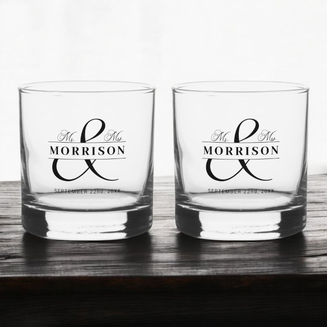 Vaso De Whiskey Favor de la boda Sr. Sra. Black White (Subido por el creador)