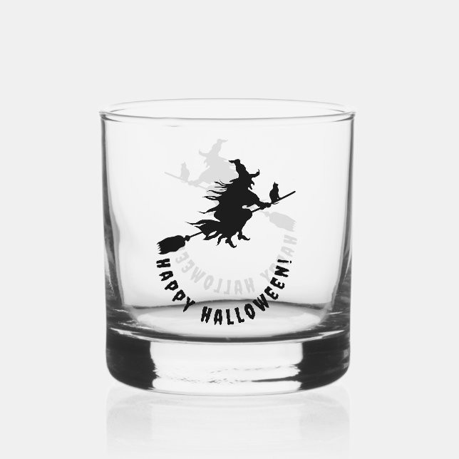 Vaso De Whiskey Feliz bruja negra de halloween (Reverso )