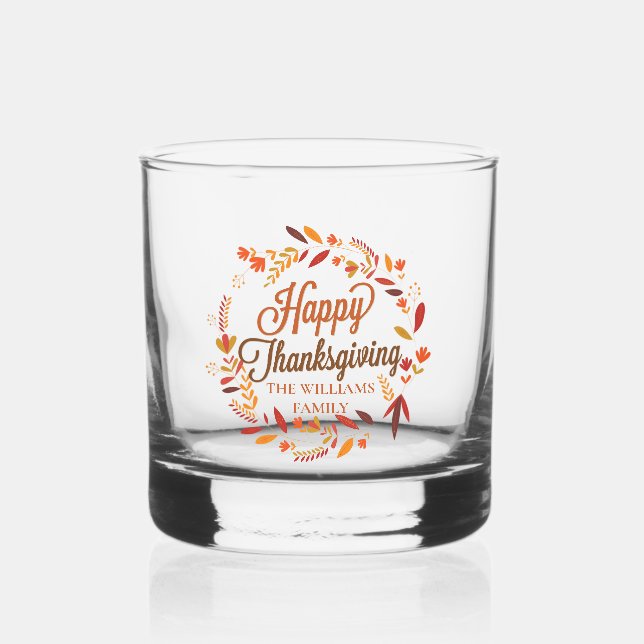 Vaso De Whiskey Feliz Día de Acción de Gracias Personalizado Autum (Anverso)