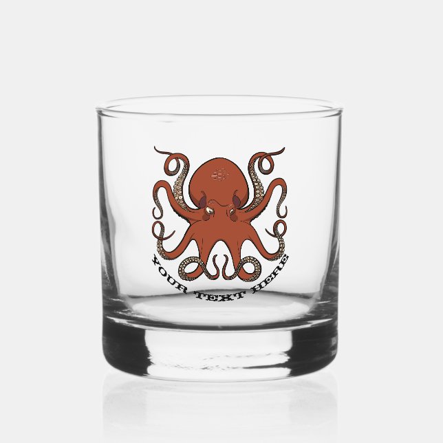 Vaso De Whiskey Fierce Red Octopus With Curling Tentacles Cartoon (Anverso)