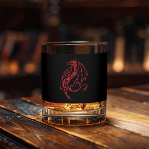 Vaso De Whiskey Fiero Dragón Tribal Rojo Silueta Fantasía