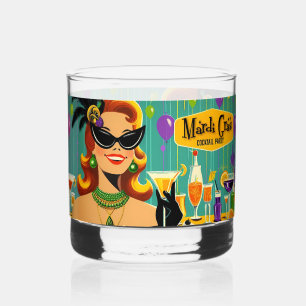 Vaso De Whiskey Fiesta de Cóctel Martini Retro 50s Mardi Gras