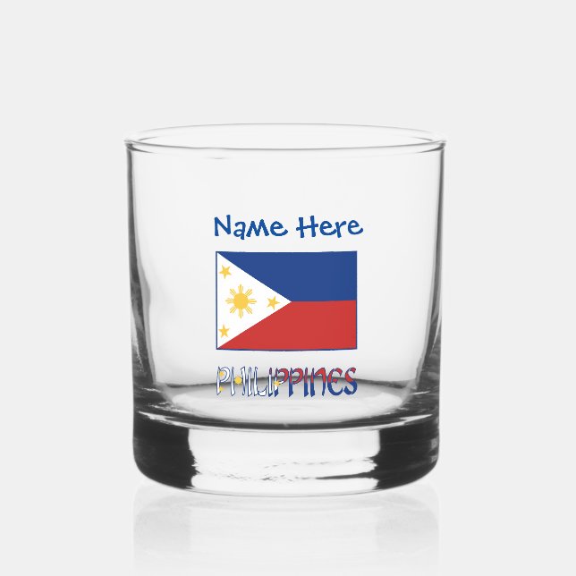 Vaso De Whiskey Filipinas: Personalización azul de la bandera fili (Anverso)