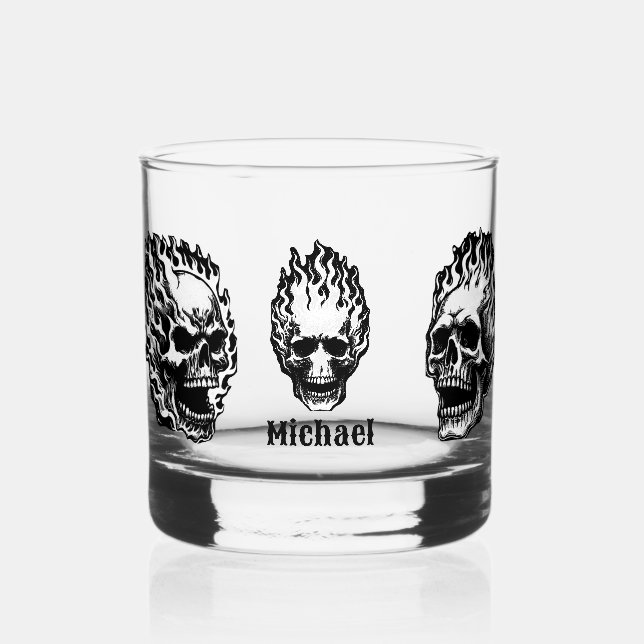Vaso De Whiskey Flaming Skulls Personalized (Anverso)
