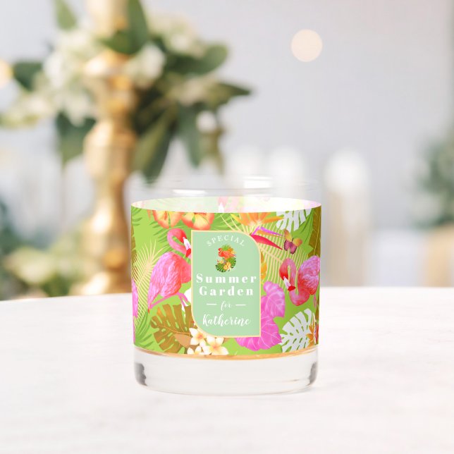 Vaso De Whiskey Flamingo Jardín Tropical Verde Brillante (Insitu (Boda))