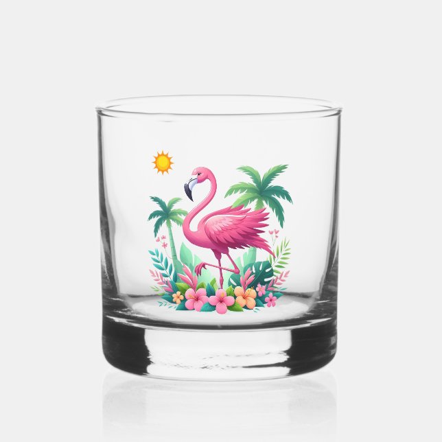 Vaso De Whiskey Flamingo rosa de Florida/Tropical (Reverso )