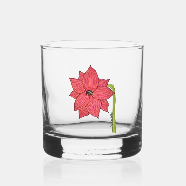 Vaso De Whiskey Flor Estrella Roja en Blanco (Anverso)