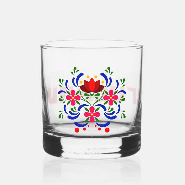 Vaso De Whiskey Flores de diseño polacas. (Anverso)