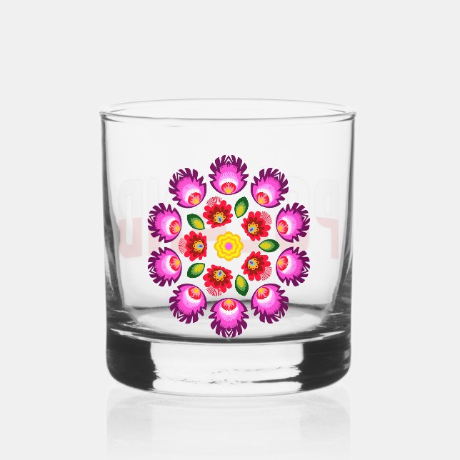 Vaso De Whiskey Flores de diseño polacas. (Anverso)