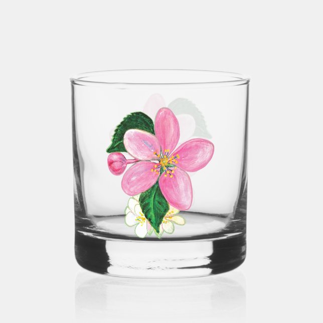 Vaso De Whiskey Flores rosas de un árbol nectarino (Anverso)