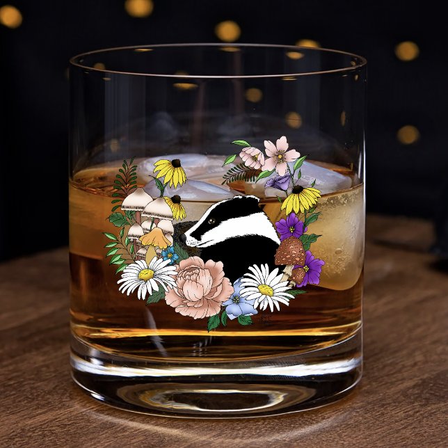 Vaso De Whiskey Flores Silvestres de Tejón de Bosque Hongos Verde  (Subido por el creador)