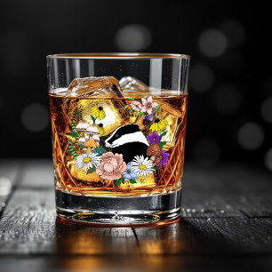 Vaso De Whiskey Flores Silvestres de Tejón de Bosque Hongos Verde