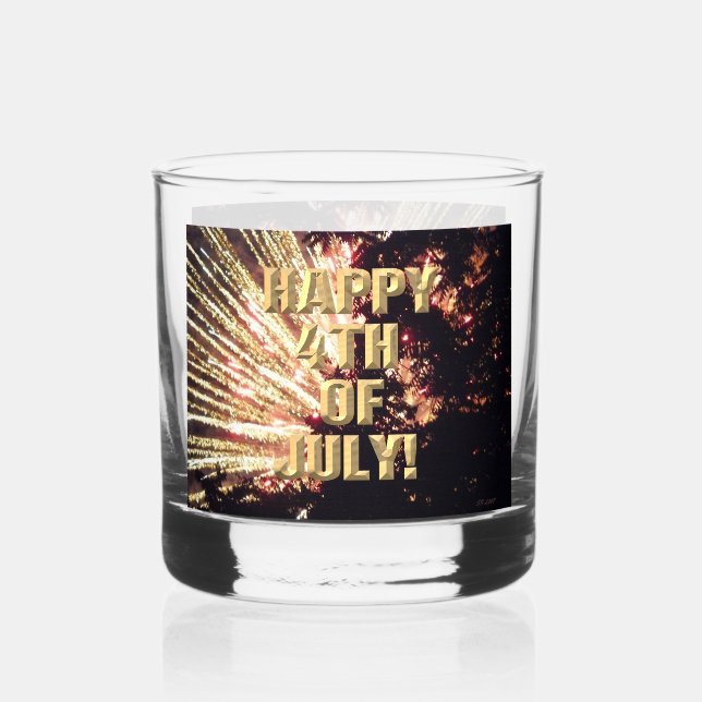 Vaso De Whiskey Fuegos artificiales 11 4 de julio de vidrio de roc (Anverso)