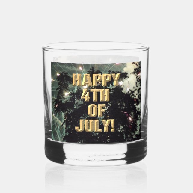 Vaso De Whiskey Fuegos artificiales 13 4 de julio de vidrio de roc (Anverso)