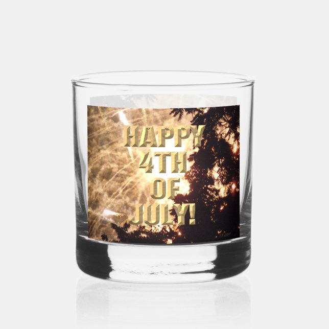 Vaso De Whiskey Fuegos artificiales 15 4 de julio de vidrio de roc (Anverso)