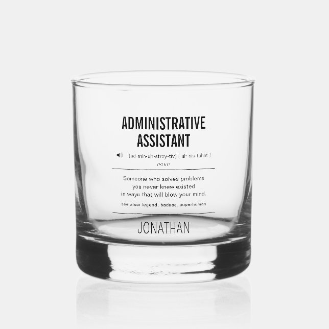 Vaso De Whiskey Funny de Auxiliar Administrativo Personalizado (Anverso)