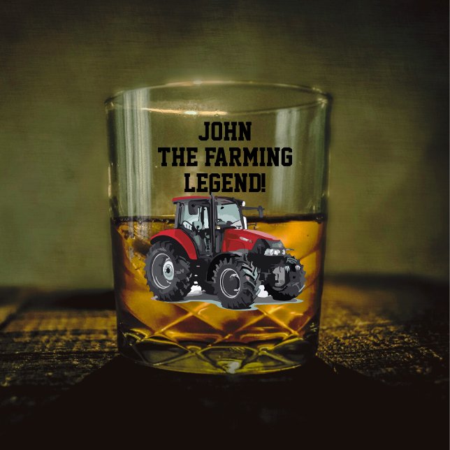 Vaso De Whiskey Funny Farm Tractor Heavy Equipment Operator (Red tractor Whiskey Glass The Farming Legend Equipment Gift)