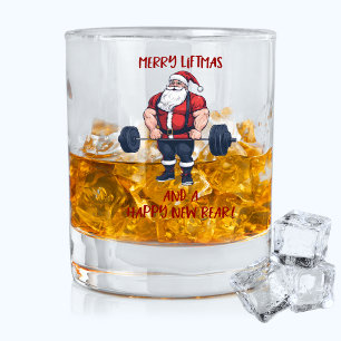 Vaso De Whiskey Funny Fitness Navidades Liftmas Barbell Santa Pun