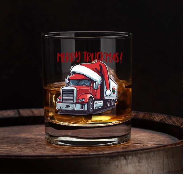 Vaso De Whiskey Funny Navidades Semi Transport Truckmas (Funny Truck Driver Christmas Whiskey Glass Merry Truckmas)