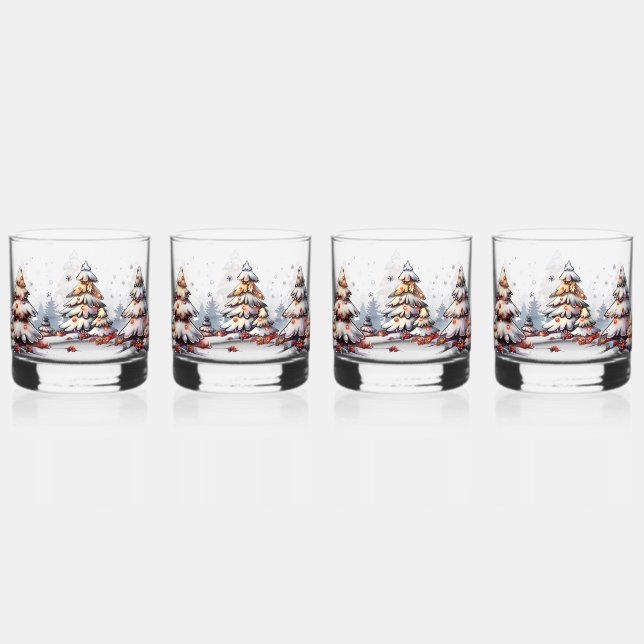 Vaso De Whiskey Gafas de árbol feriado festivo de 4 (Anverso)