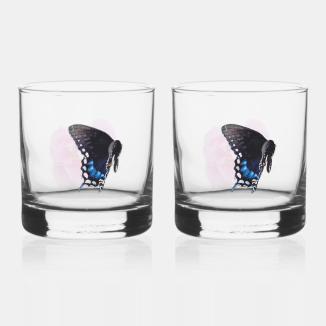 Vaso De Whiskey Gafas de mariposas y Rosas (Anverso)