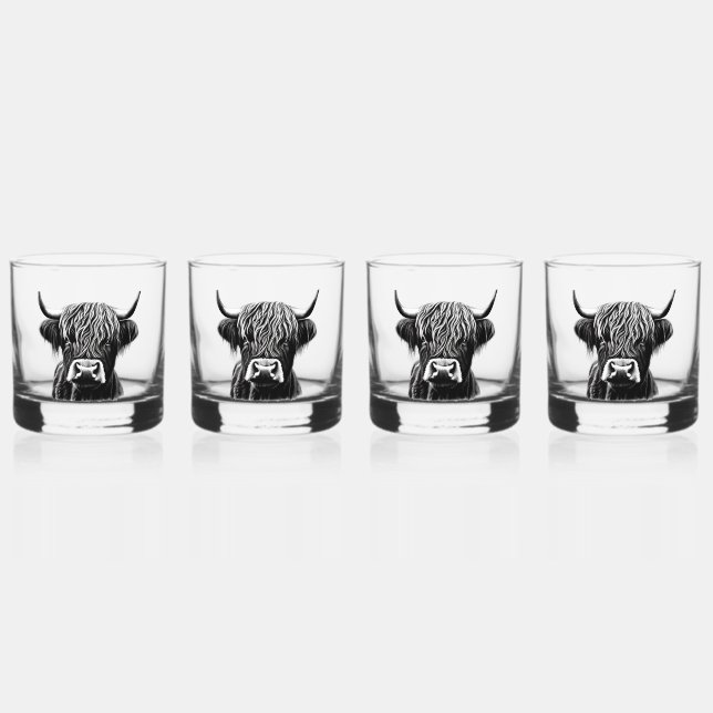 Vaso De Whiskey Gafas Whiskey de vaca de Escocia Highland (Anverso)