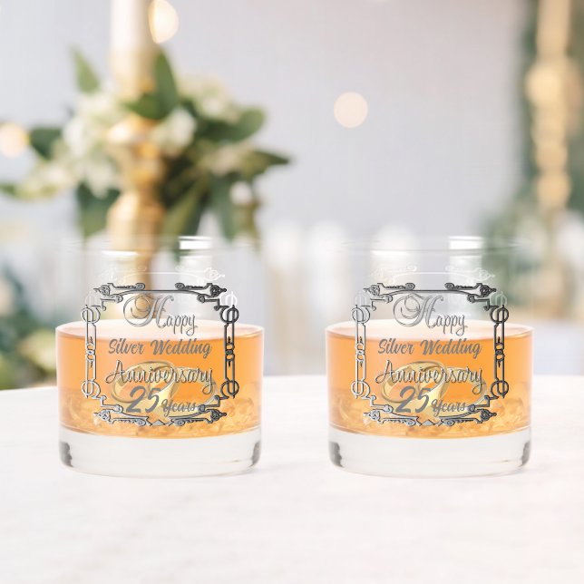 Vaso De Whiskey Gafas Whiskey personalizadas en el 25º aniversario (Insitu (Boda))