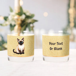 Vaso De Whiskey Gato Siamés En Papel Antiguo